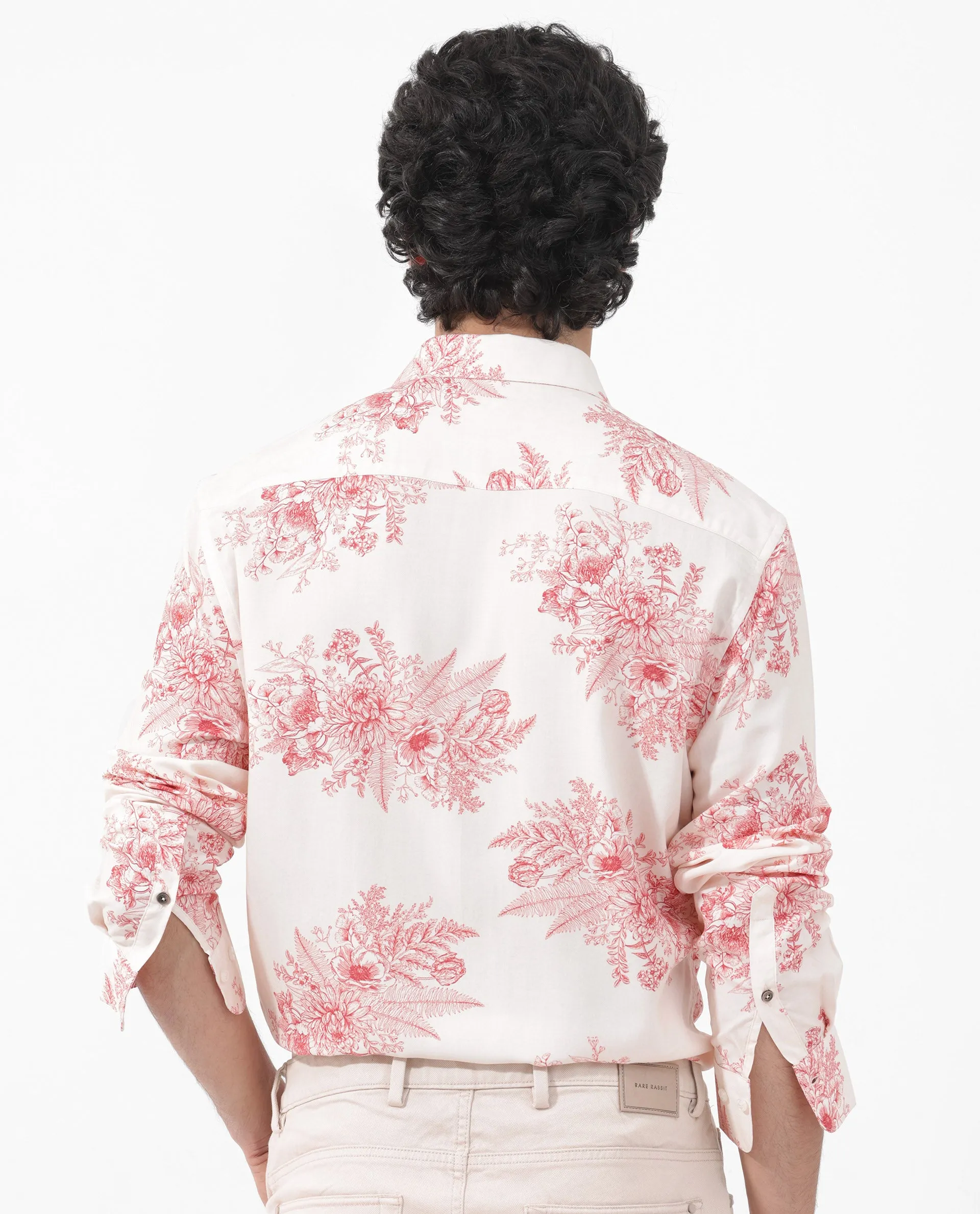 Rare Rabbit Mens Grim Peach Regular Fit Floral Print Viscose Fabric Full Sleeve Shirt