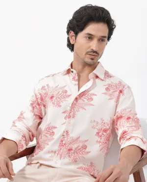 Rare Rabbit Mens Grim Peach Regular Fit Floral Print Viscose Fabric Full Sleeve Shirt