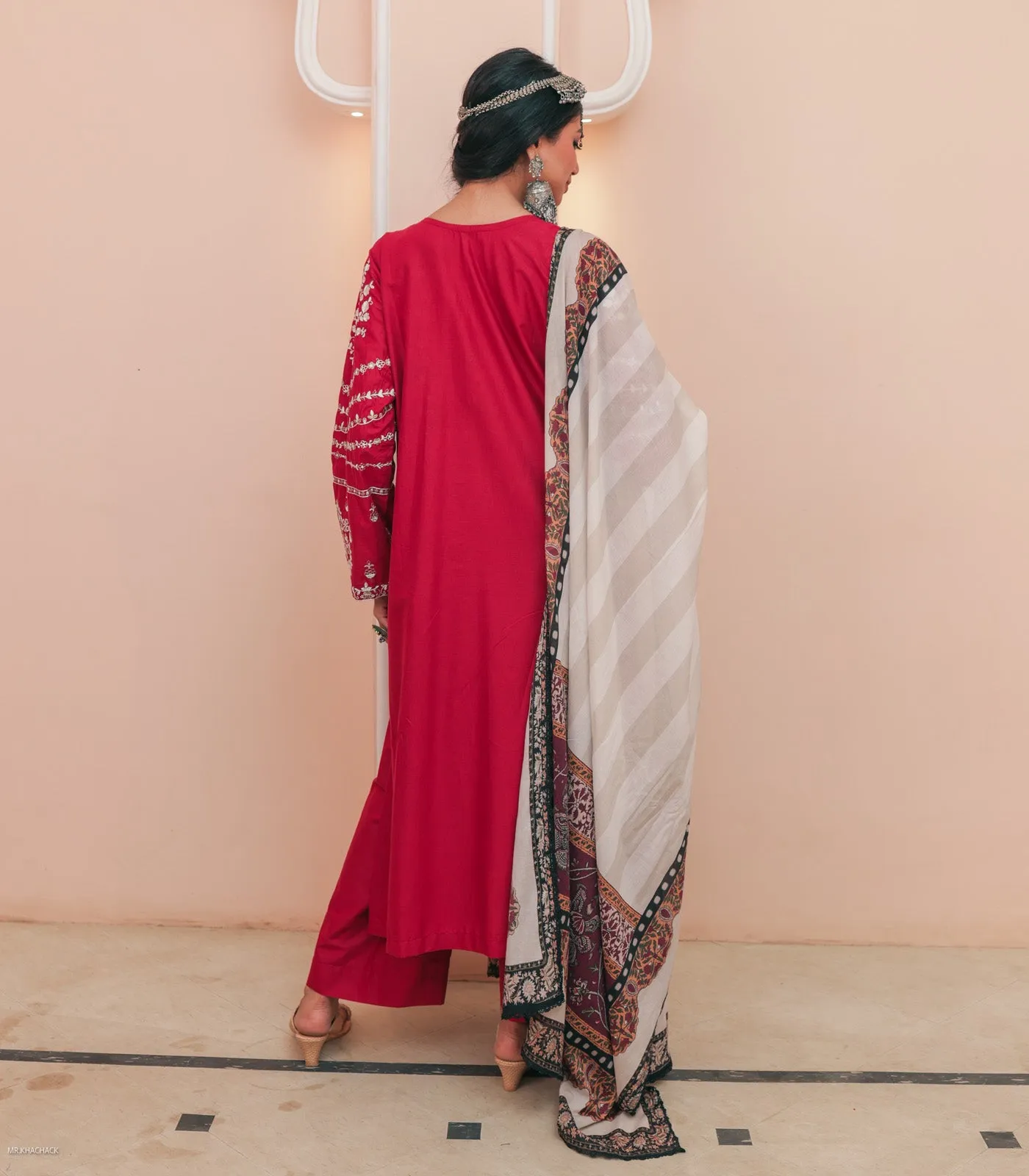 Red Lawn  Embroidered Kurta Set with Dupatta