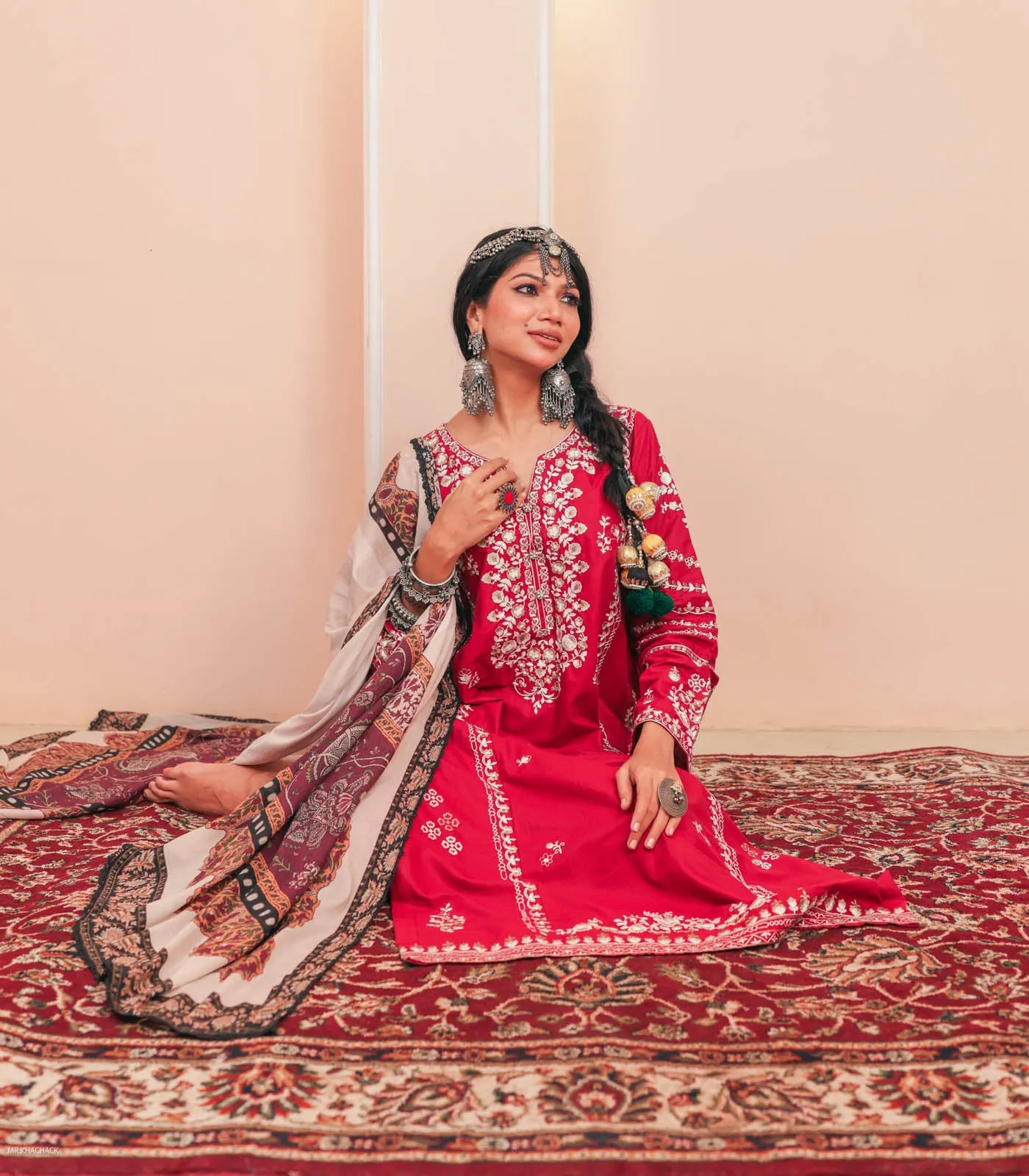 Red Lawn  Embroidered Kurta Set with Dupatta