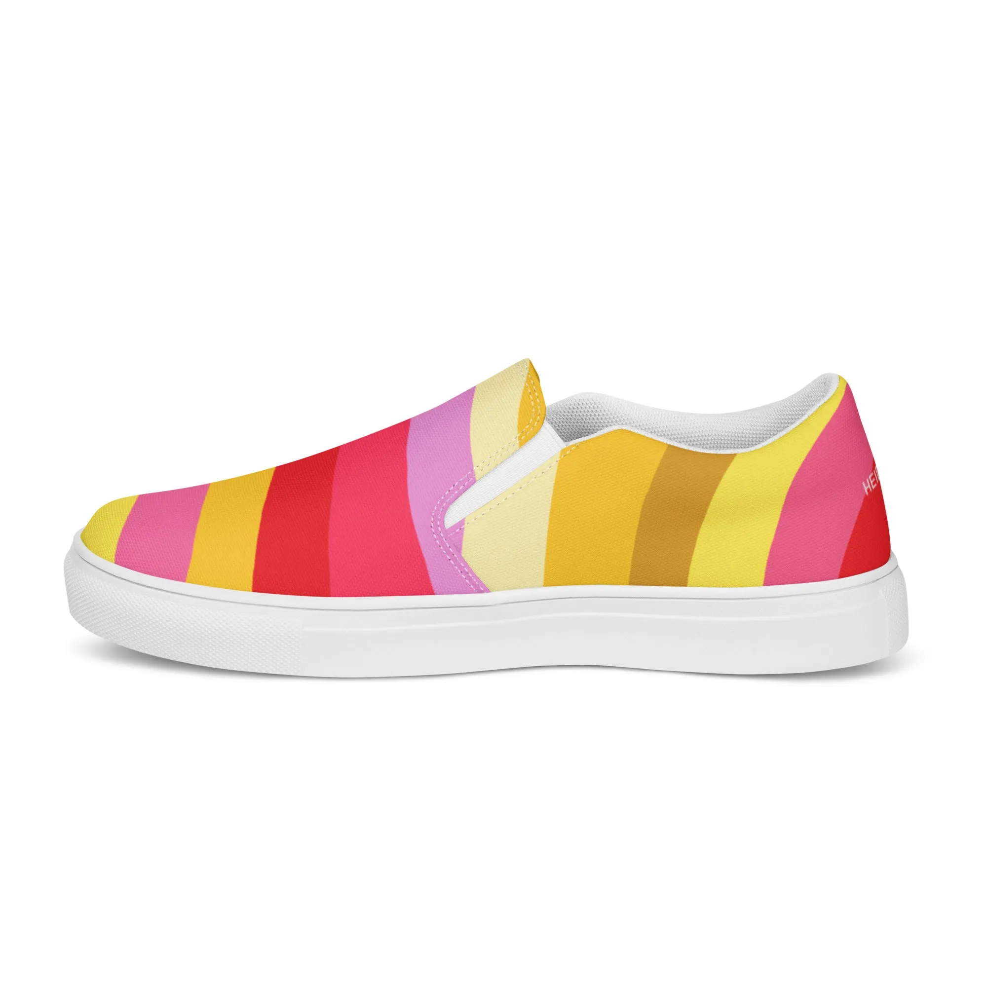 Red Rainbow Swirl Women's Sneakers, Gay Pride Rainbow Striped Print Women’s Slip-On Canvas Shoes (US Size: 5-12)