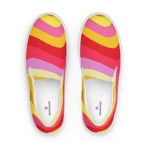 Red Rainbow Swirl Women's Sneakers, Gay Pride Rainbow Striped Print Women’s Slip-On Canvas Shoes (US Size: 5-12)