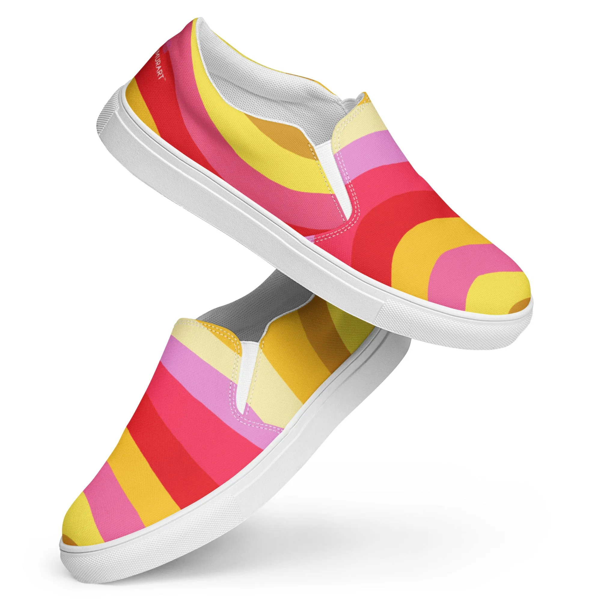 Red Rainbow Swirl Women's Sneakers, Gay Pride Rainbow Striped Print Women’s Slip-On Canvas Shoes (US Size: 5-12)