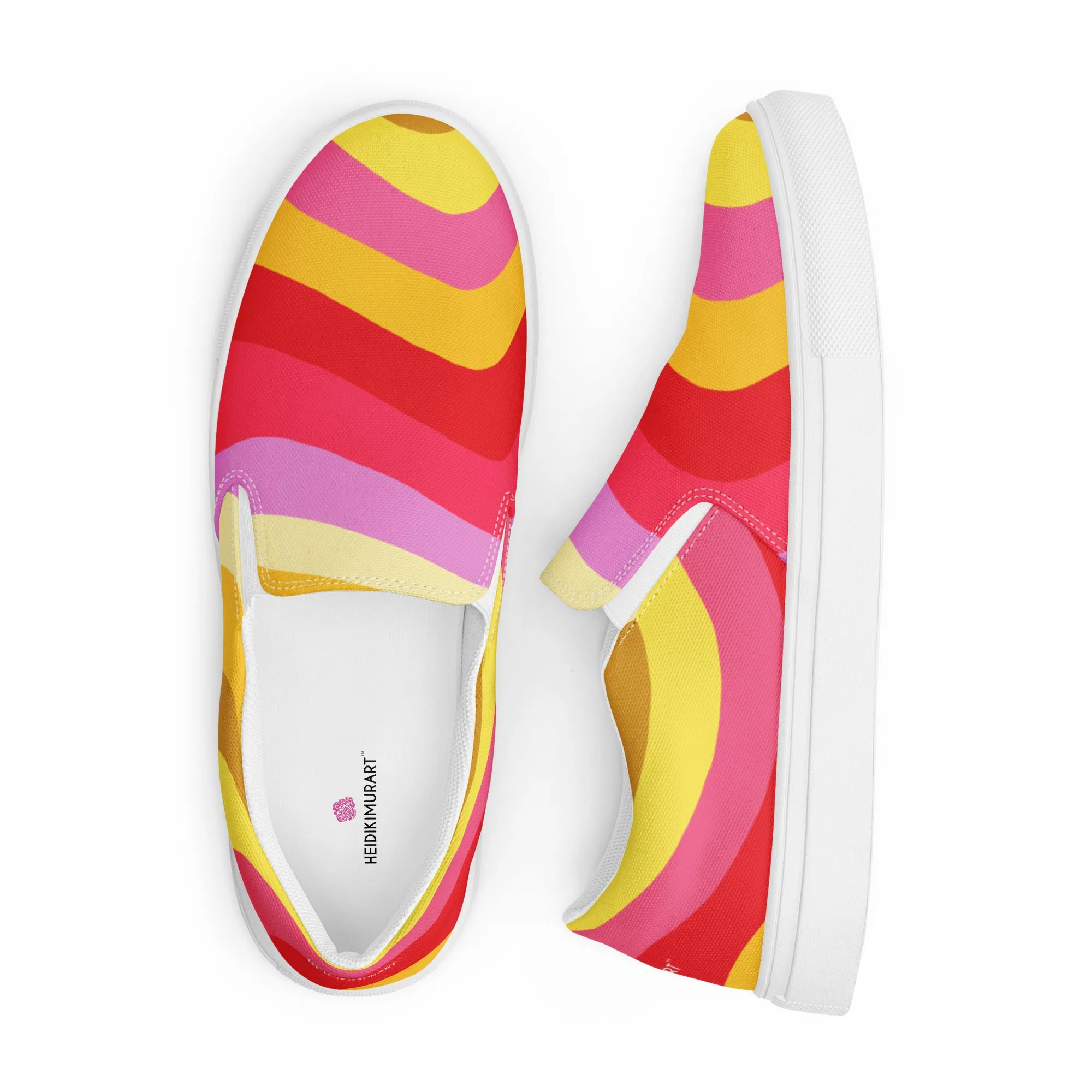 Red Rainbow Swirl Women's Sneakers, Gay Pride Rainbow Striped Print Women’s Slip-On Canvas Shoes (US Size: 5-12)