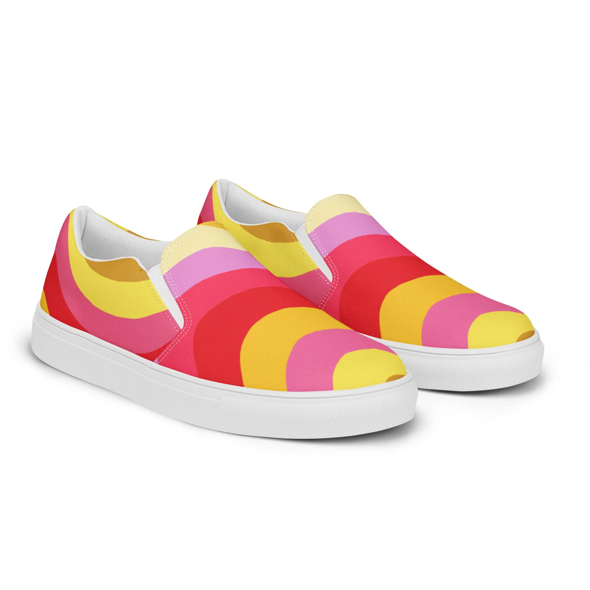 Red Rainbow Swirl Women's Sneakers, Gay Pride Rainbow Striped Print Women’s Slip-On Canvas Shoes (US Size: 5-12)