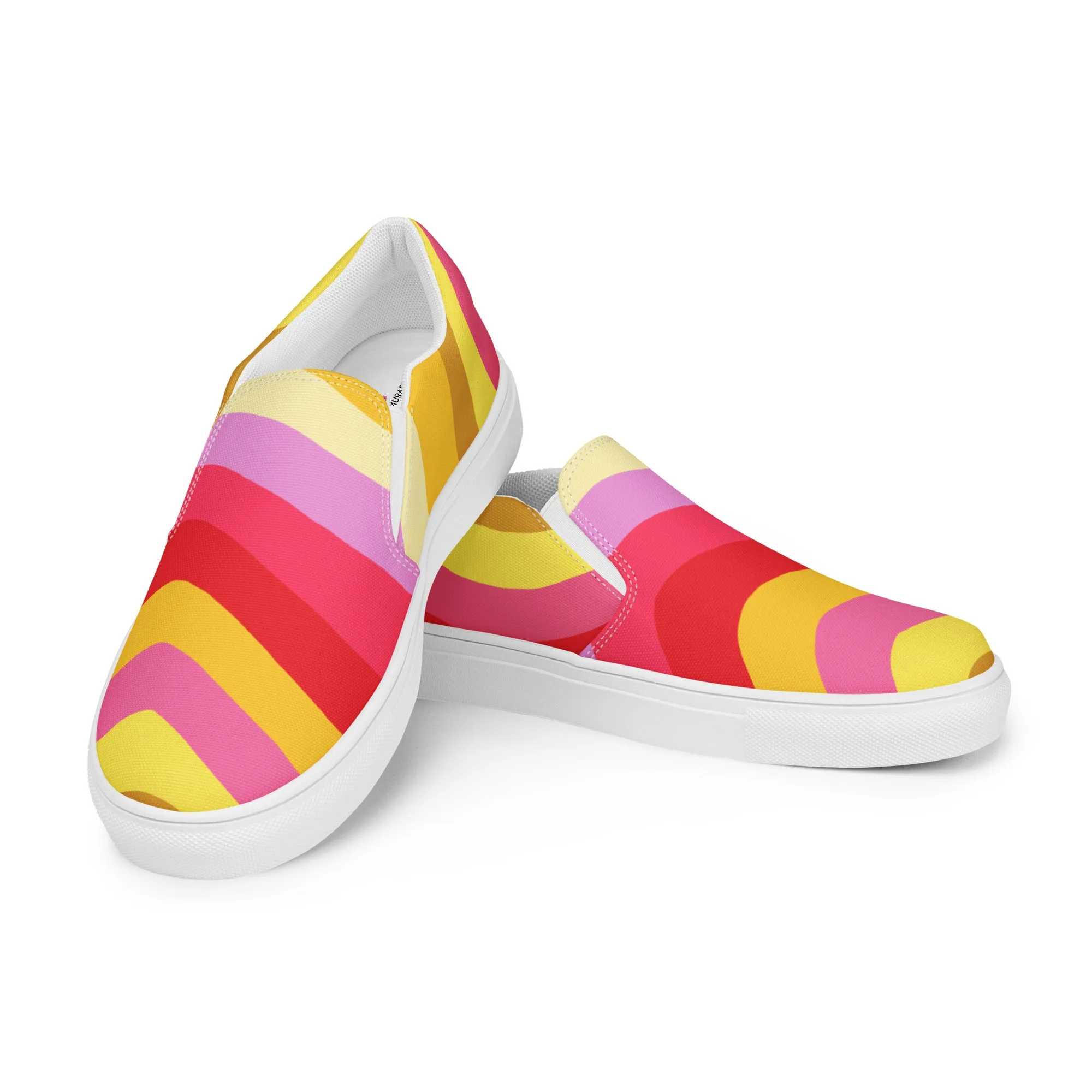 Red Rainbow Swirl Women's Sneakers, Gay Pride Rainbow Striped Print Women’s Slip-On Canvas Shoes (US Size: 5-12)