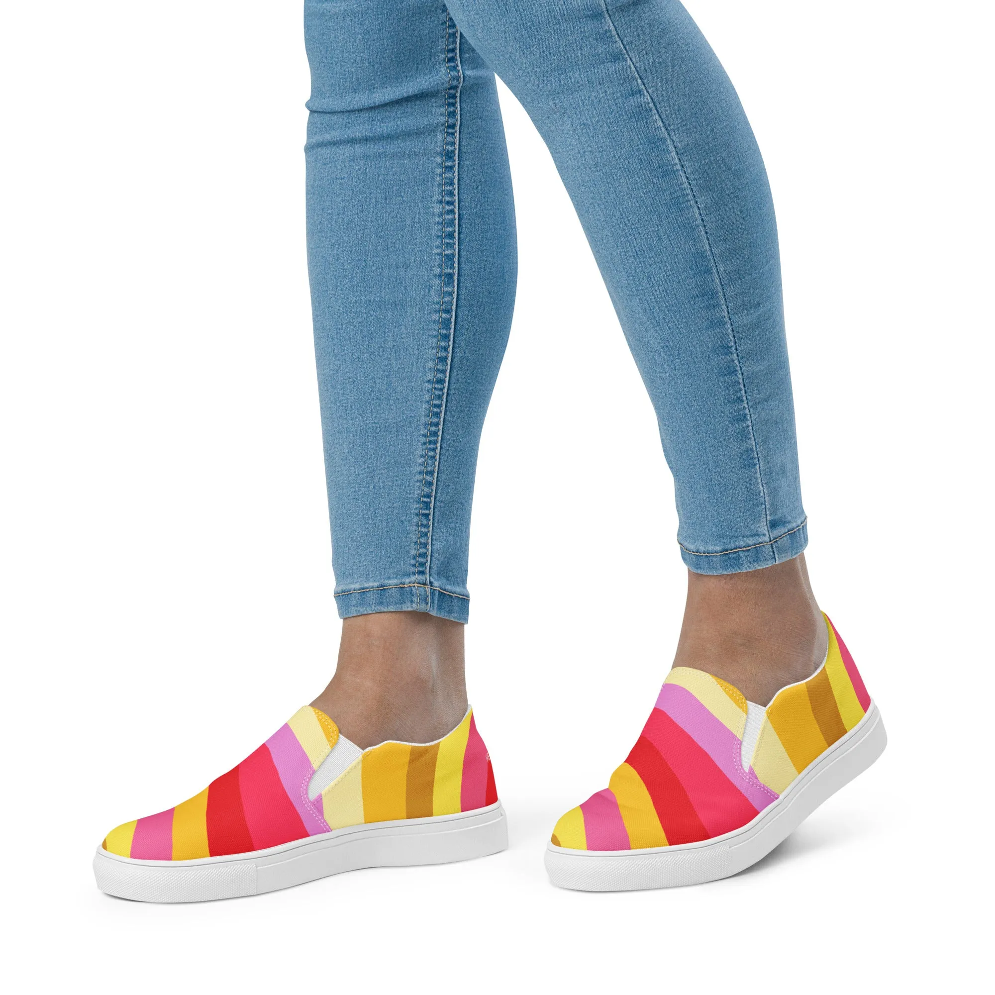 Red Rainbow Swirl Women's Sneakers, Gay Pride Rainbow Striped Print Women’s Slip-On Canvas Shoes (US Size: 5-12)