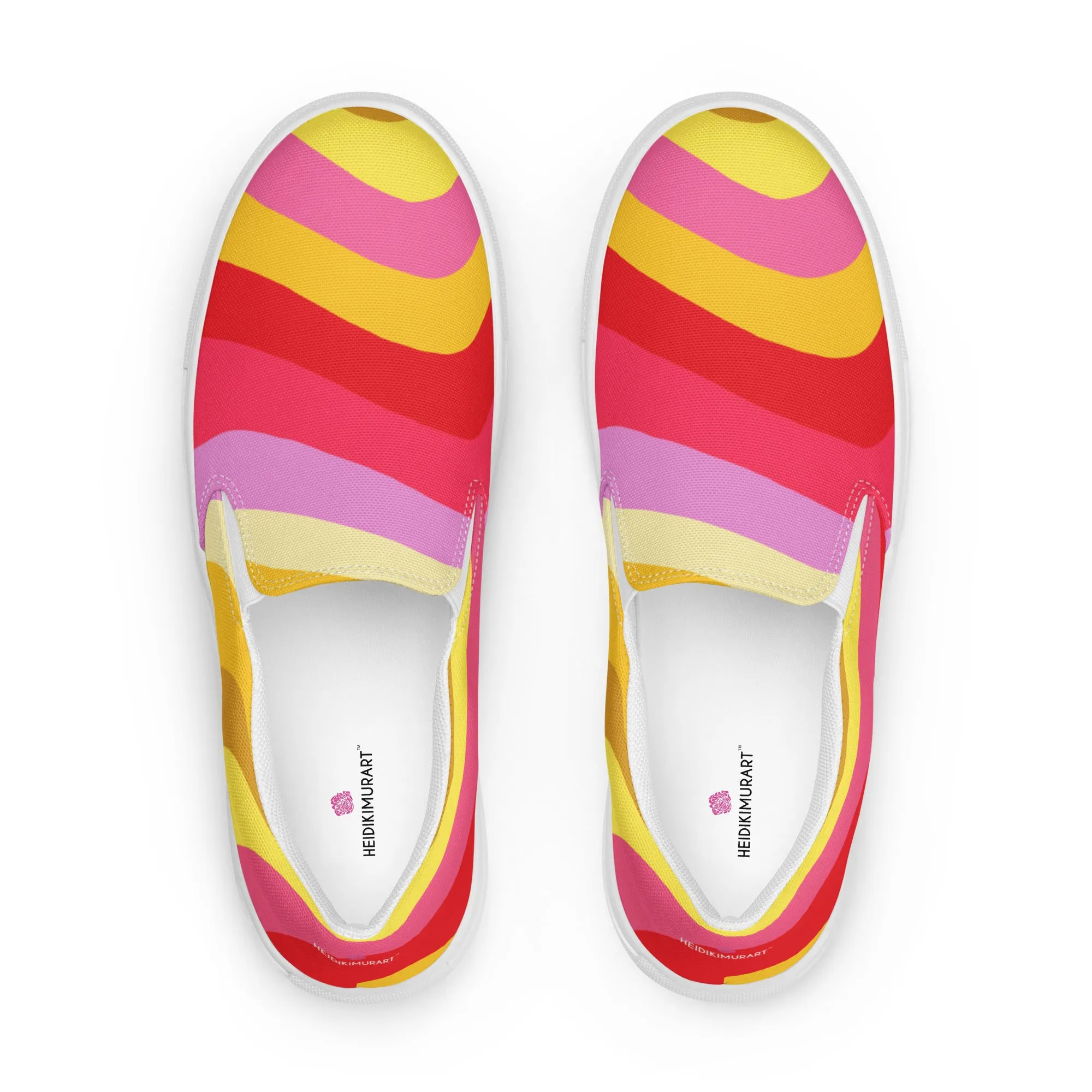 Red Rainbow Swirl Women's Sneakers, Gay Pride Rainbow Striped Print Women’s Slip-On Canvas Shoes (US Size: 5-12)