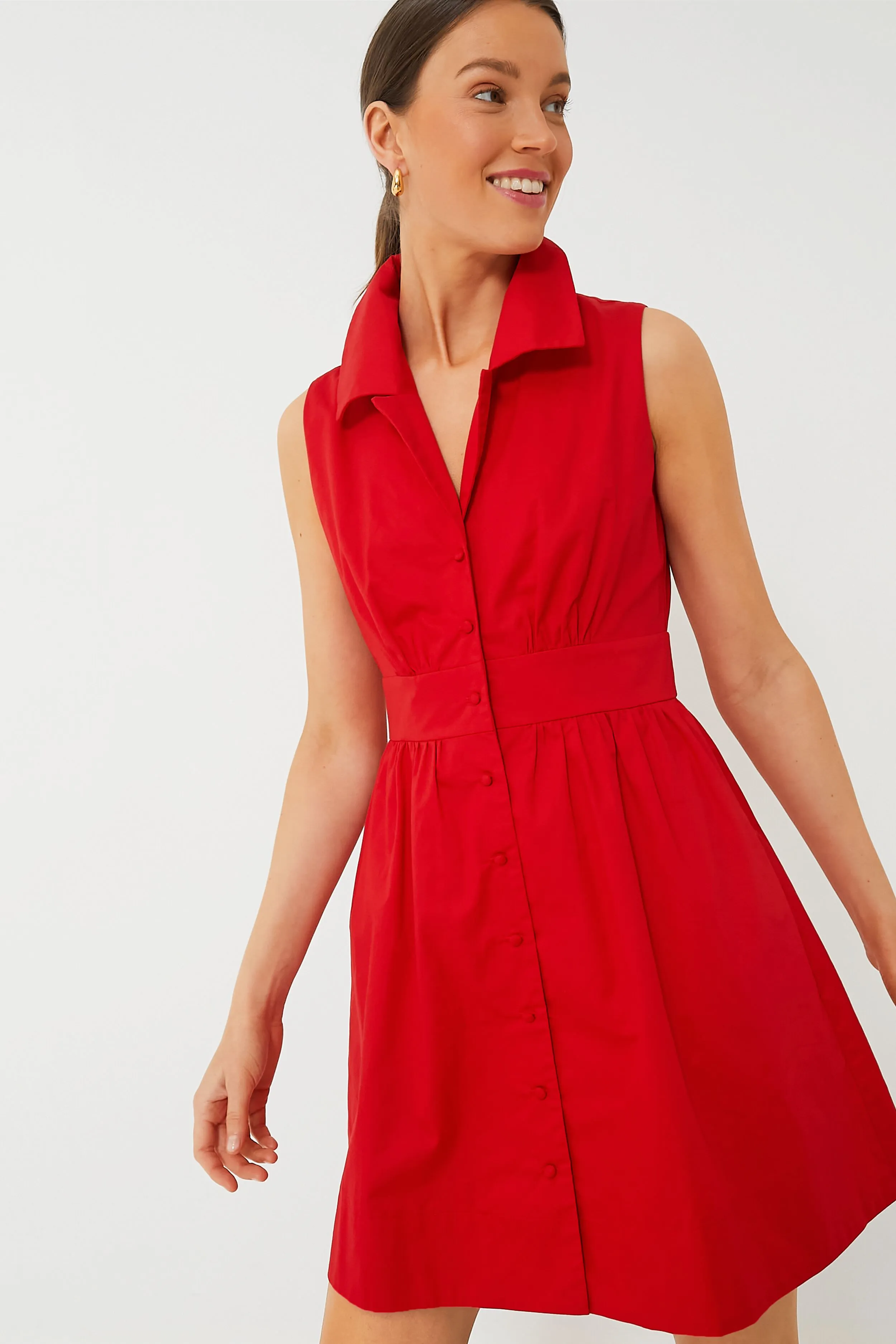 Red Sleeveless Noelle Shirt Dress