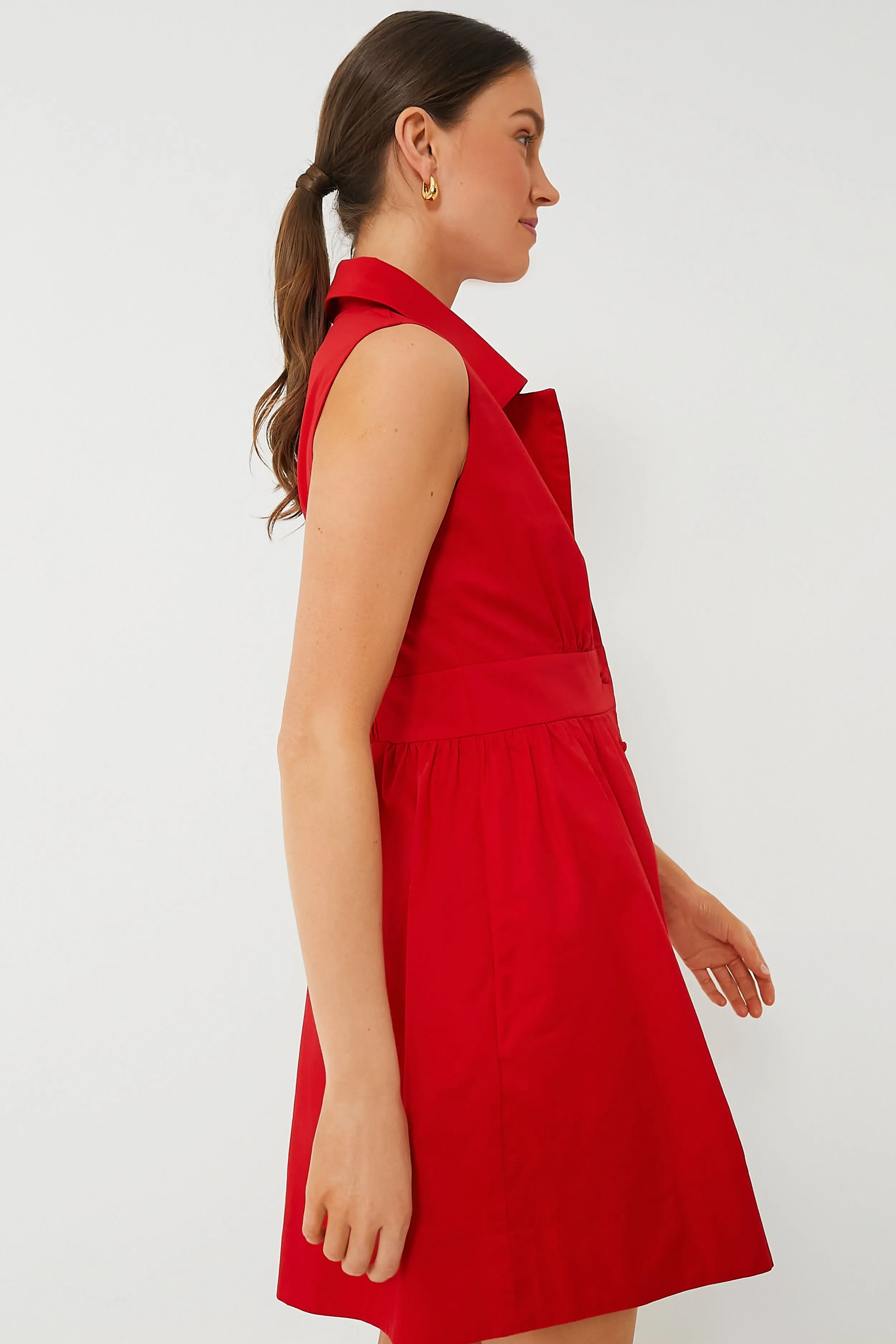 Red Sleeveless Noelle Shirt Dress
