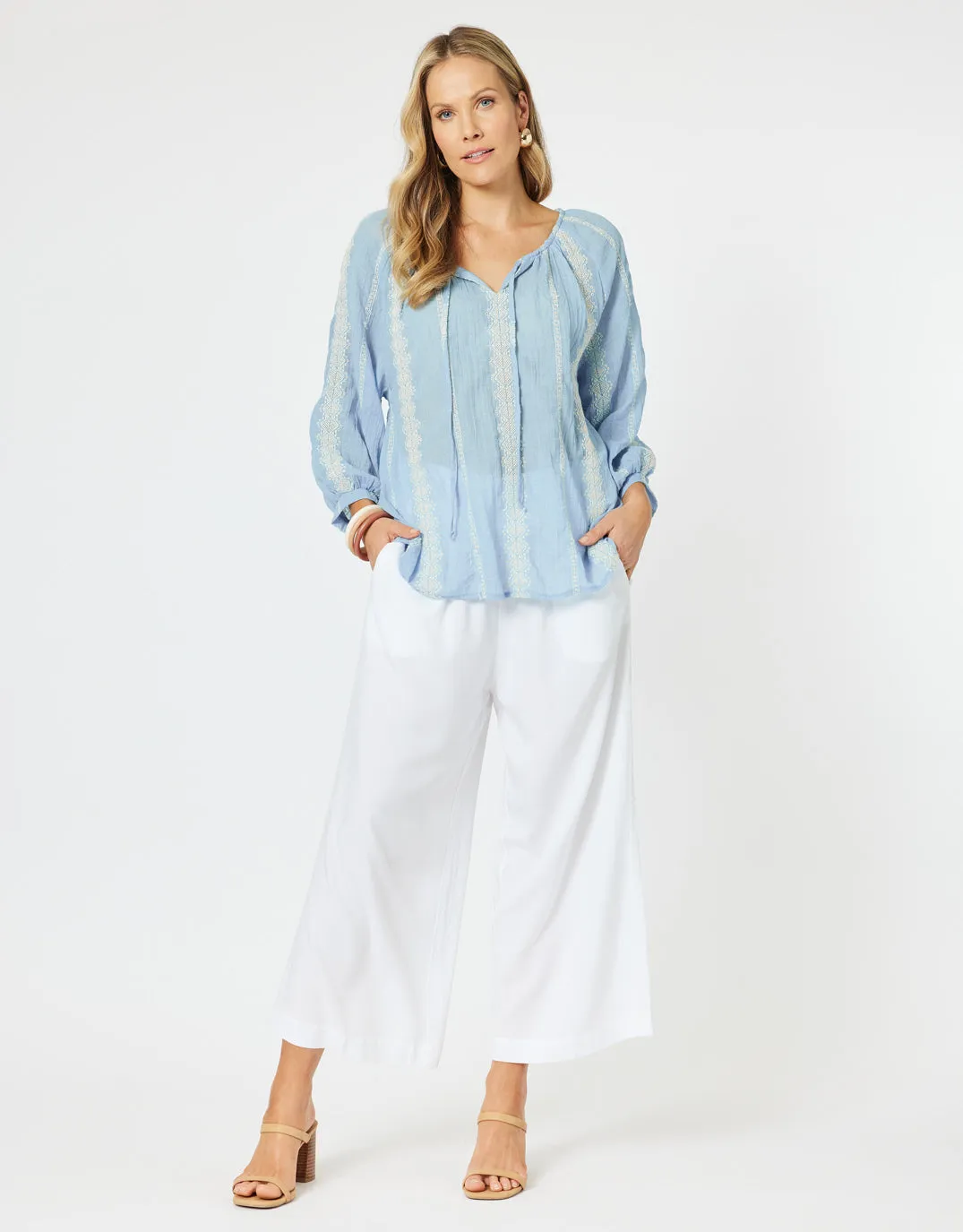 Sorrento Embellished Top - Blue