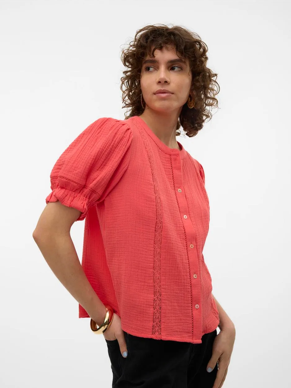 Vmnatali 2/4 Lace Short Top Wvn Ga - Koraal Rood