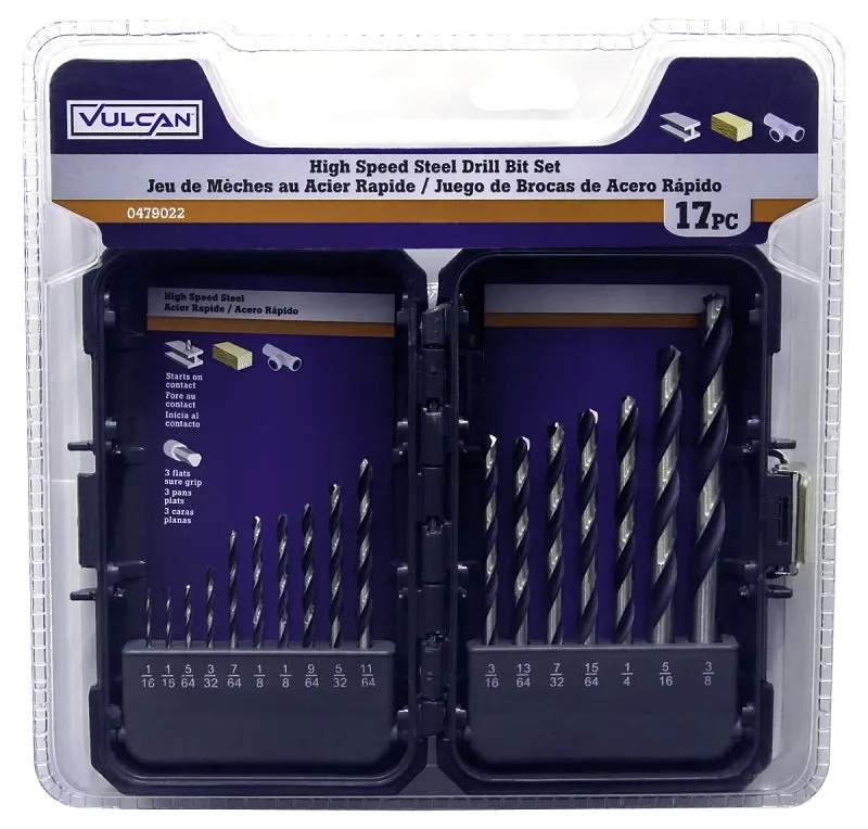 Vulcan Plastic Case Drill Bit Set, 17-Piece, High-Speed Steel, Black Oxide/Polished :CD: QUANTITY: 1
