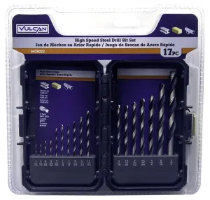 Vulcan Plastic Case Drill Bit Set, 17-Piece, High-Speed Steel, Black Oxide/Polished :CD: QUANTITY: 1